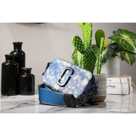 NEW Marc Jacobs The Watercolor Snapshot Shoulder Bag Blue Printed Leather Purse